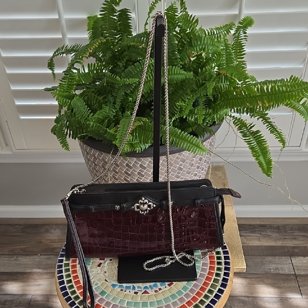 Brighton Burgundy and Black Croc-Embossed Crossbody/Wristlet Bag